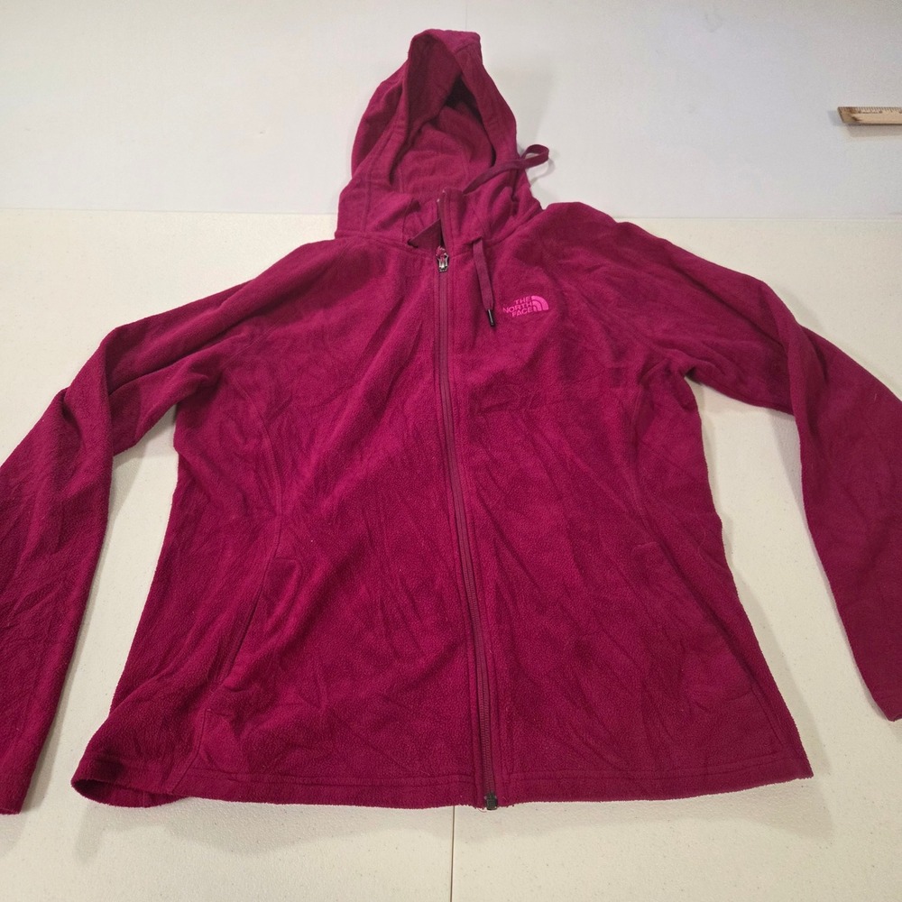 The North Face Womens XL Full Zip Fleece Hoodie Magenta Pink Embroidered Logo